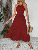 Breezaya Summer Holiday Solid Color Textured Backless Dress For New Year Clothes Maxi Vacation Beach Outfits Women