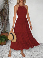 Breezaya Summer Holiday Solid Color Textured Backless Dress For New Year Clothes Maxi Vacation Beach Outfits Women