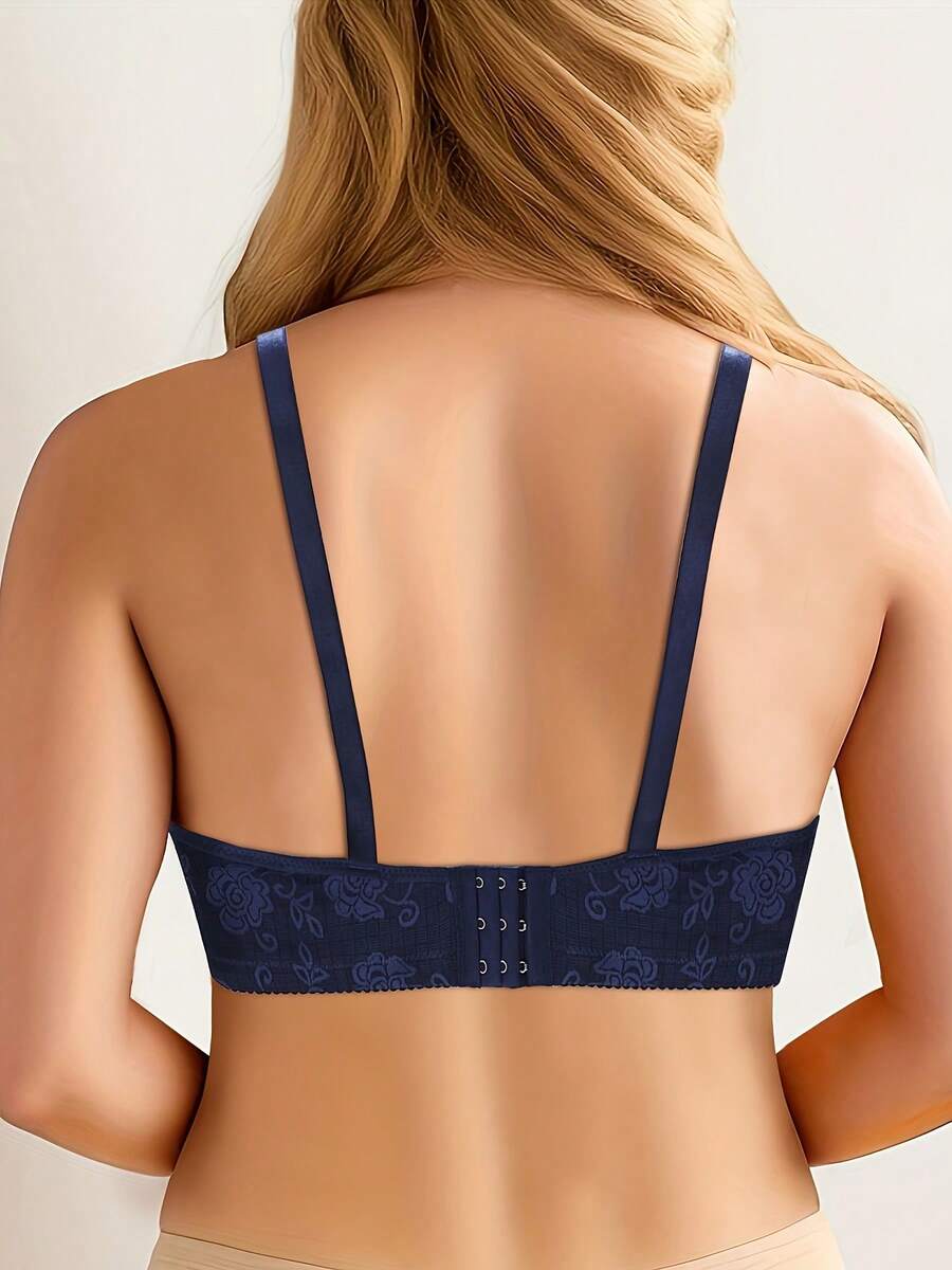 5-Piece Sports Style Wireless Gathering Bra, Adjustable Full Cup Floral Lace Bra, Comfortable Fit Bra And Breathable Fabric, Available In Sizes Floral Print Casual-Comfortable Minimalist Nylon Embroidery