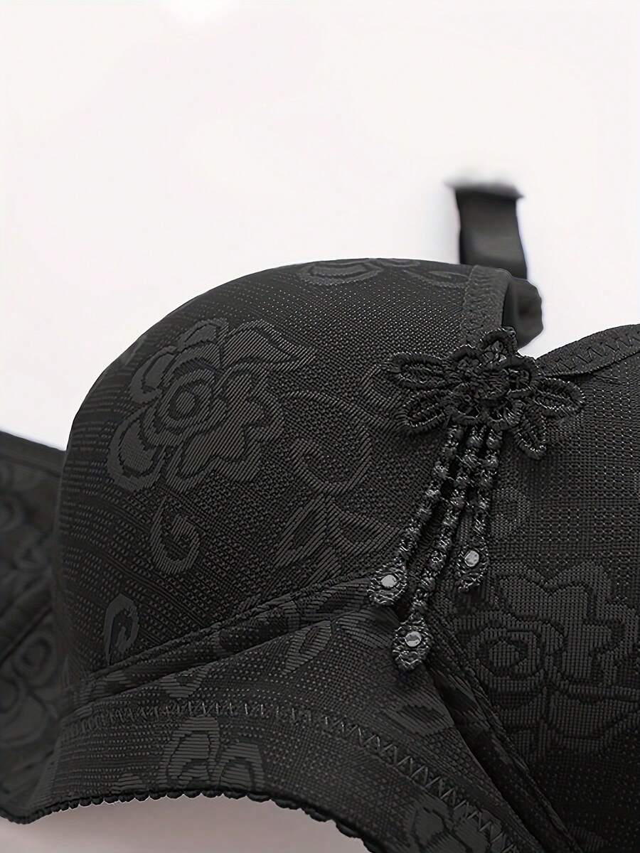 5-Piece Sports Style Wireless Gathering Bra, Adjustable Full Cup Floral Lace Bra, Comfortable Fit Bra And Breathable Fabric, Available In Sizes Floral Print Casual-Comfortable Minimalist Nylon Embroidery