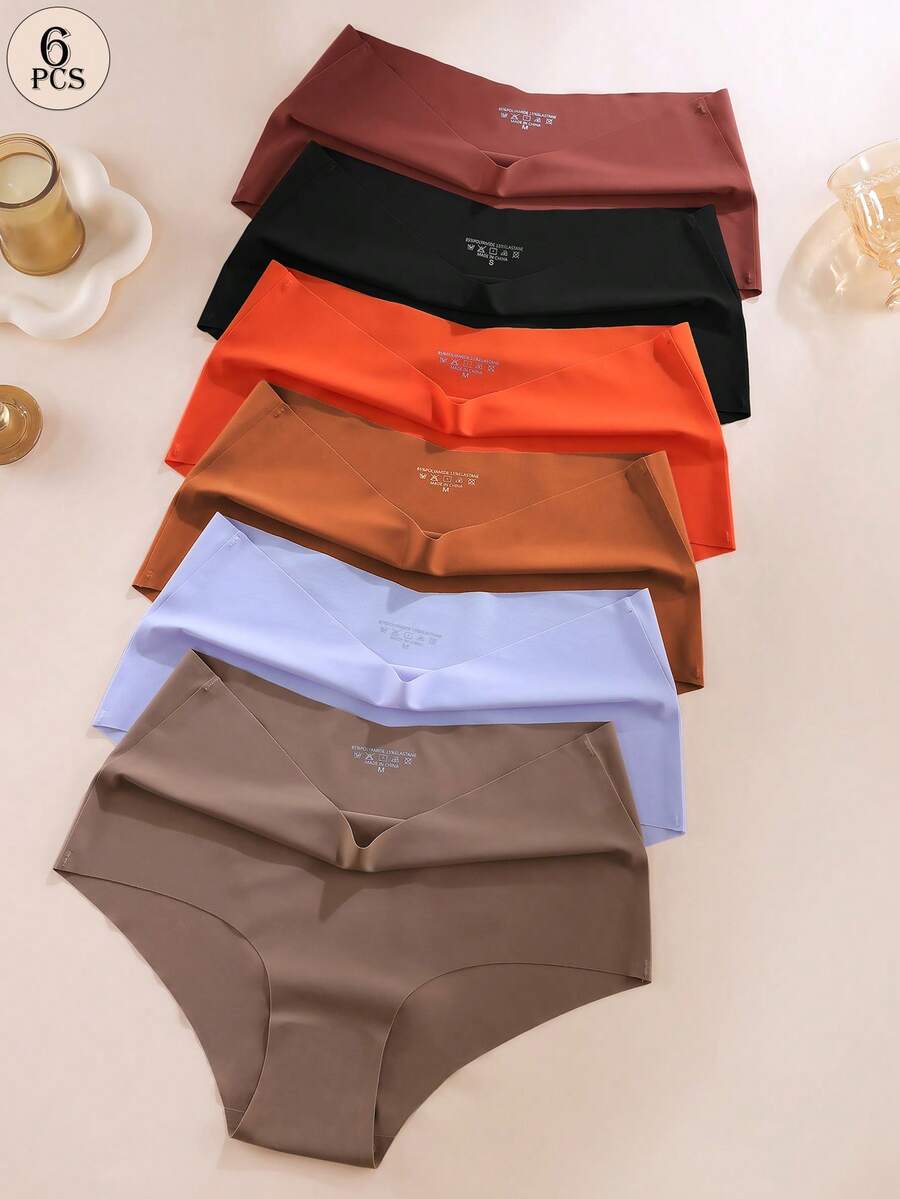 Aofeiqike 6pcs High Waist Plus Size Women Briefs, Sexy Seamless Breathable Ice Silk Panties, Comfortable Soft Hipster Underwear