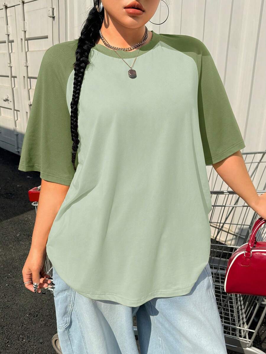 SHEIN EZwear Plus Size Summer Basic Casual Raglan Sleeve Short Sleeve Loose T-Shirt