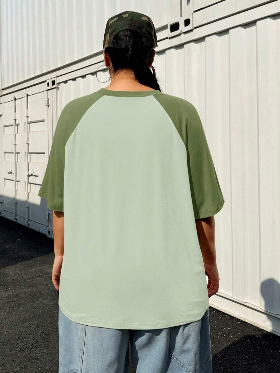 SHEIN EZwear Plus Size Summer Basic Casual Raglan Sleeve Short Sleeve Loose T-Shirt