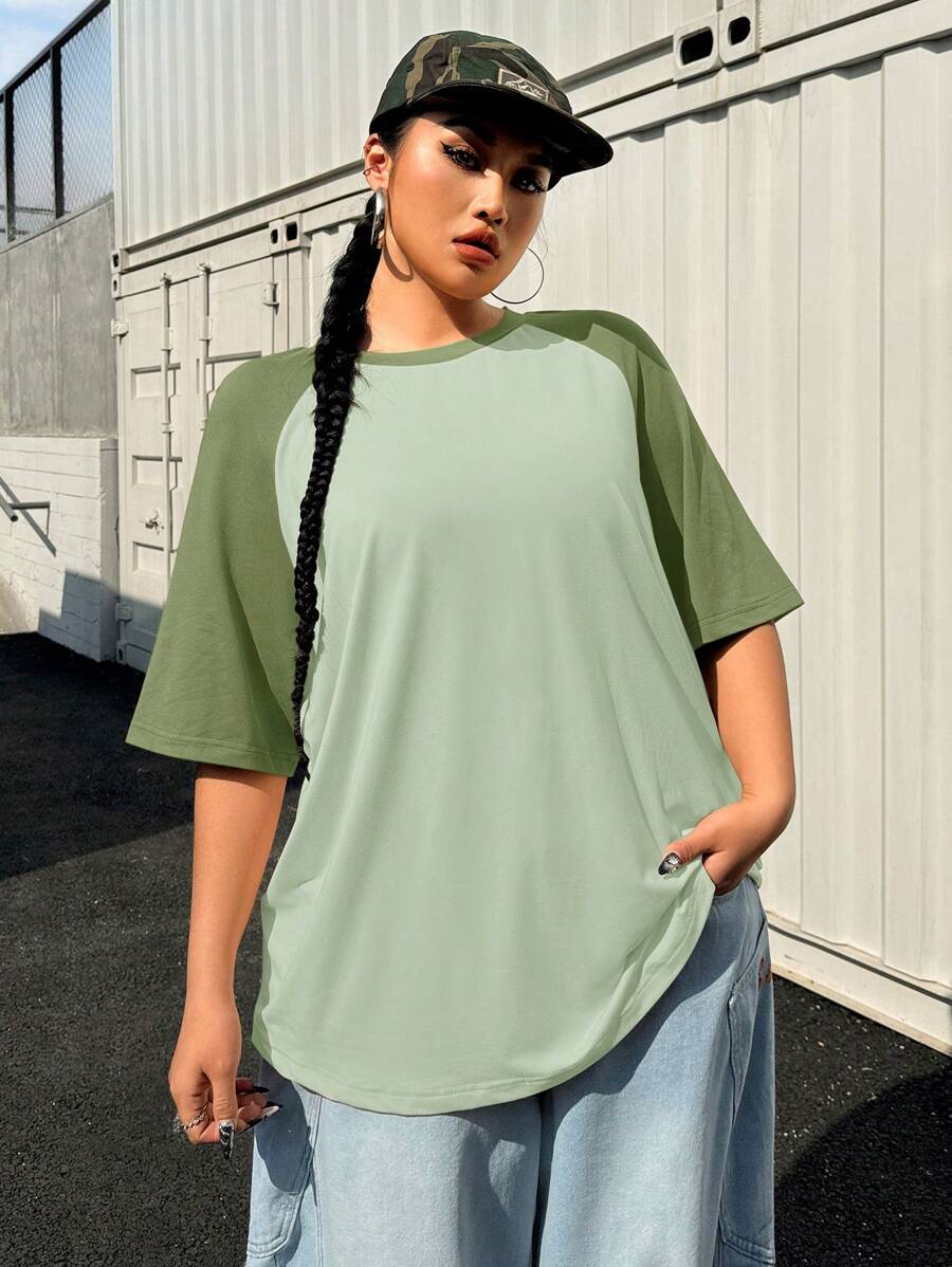SHEIN EZwear Plus Size Summer Basic Casual Raglan Sleeve Short Sleeve Loose T-Shirt