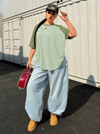 SHEIN EZwear Plus Size Summer Basic Casual Raglan Sleeve Short Sleeve Loose T-Shirt