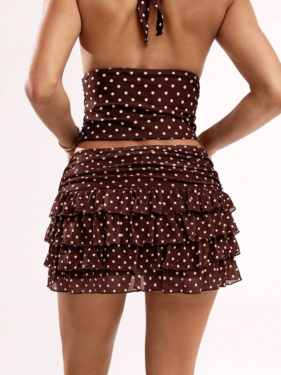 SHEIN BAE Women's Fashionable Sexy Multi-Layer Ruffle Hem Mini Skirt, Summer,Valentine's Day,Valentine Outfits For Women