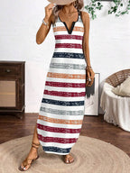 Breezaya Vertical Striped Multi-Colored Spaghetti Strap Dress Maxi Women Outfit