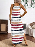 Breezaya Vertical Striped Multi-Colored Spaghetti Strap Dress Maxi Women Outfit