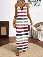Breezaya Vertical Striped Multi-Colored Spaghetti Strap Dress Maxi Women Outfit