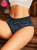 MEIYATING 7pcs Women Leopard Print Seamless Briefs, Low Waist Underwear With High Elasticity, Comfortable And Skin-Friendly