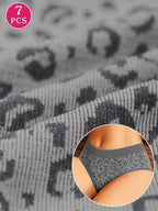 MEIYATING 7pcs Women Leopard Print Seamless Briefs, Low Waist Underwear With High Elasticity, Comfortable And Skin-Friendly