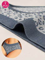 MEIYATING 7pcs Women Leopard Print Seamless Briefs, Low Waist Underwear With High Elasticity, Comfortable And Skin-Friendly