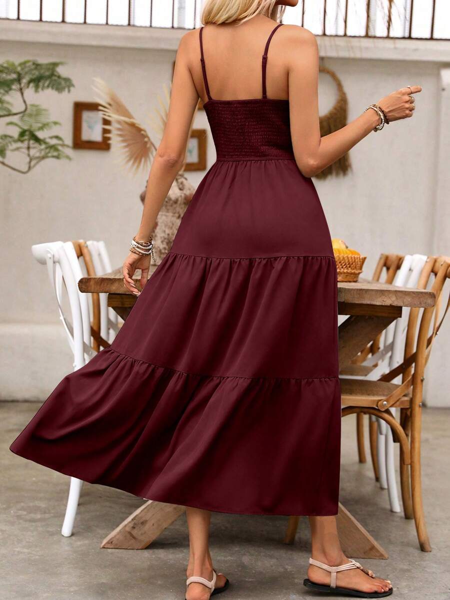 Breezaya Women's Holiday Pleated Cami Dress Maxi Vacation Beach Outfit