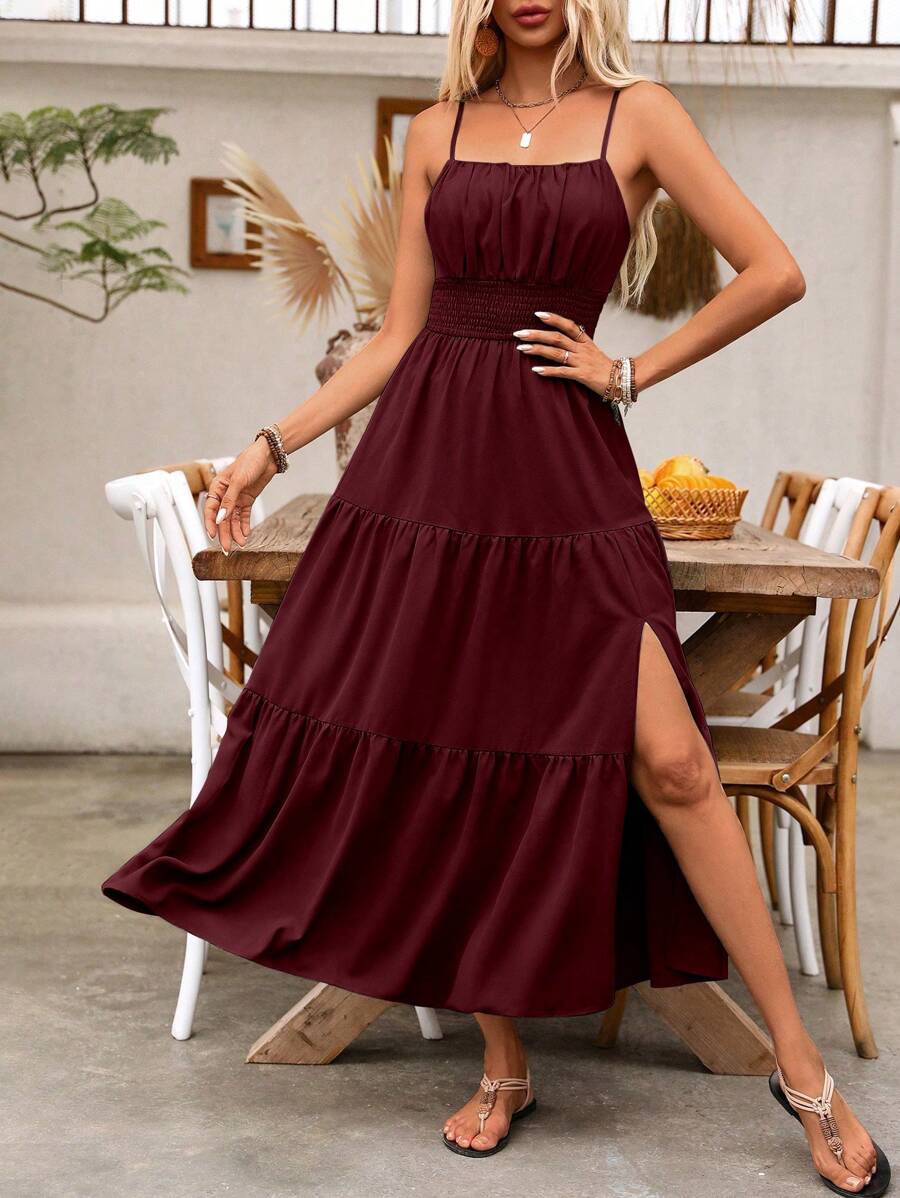 Breezaya Women's Holiday Pleated Cami Dress Maxi Vacation Beach Outfit