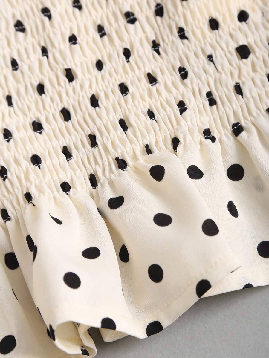 Sweetra Women's Elegant French Style Polka Dot Bow Shoulder Tie Waist Slim Fit Casual Versatile Tank Top, Spring/Summer