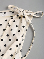 Sweetra Women's Elegant French Style Polka Dot Bow Shoulder Tie Waist Slim Fit Casual Versatile Tank Top, Spring/Summer