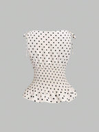 Sweetra Women's Elegant French Style Polka Dot Bow Shoulder Tie Waist Slim Fit Casual Versatile Tank Top, Spring/Summer