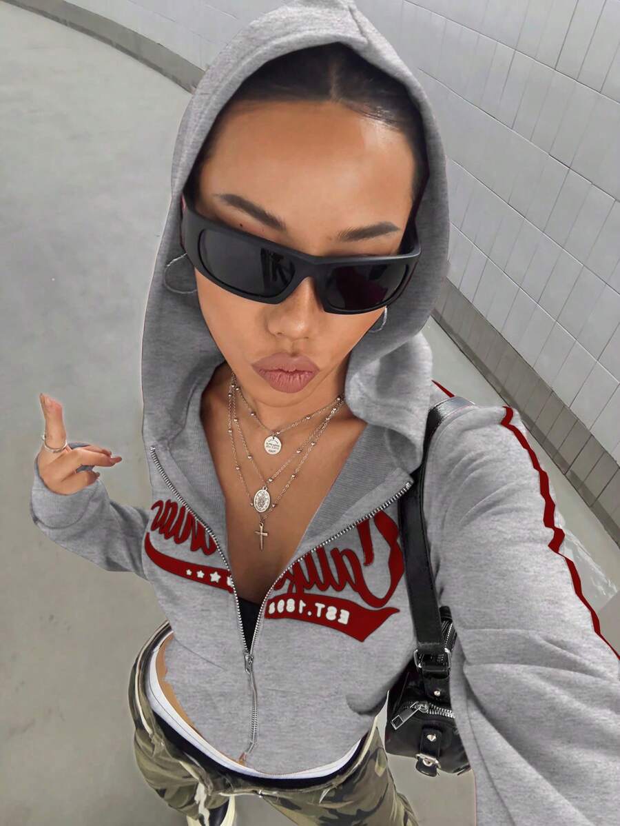 StreetHx Retro American Style Fitted Zip Up Hoodie Jacket For Women,Graduation,Teacher,Back To School Pullover Fall