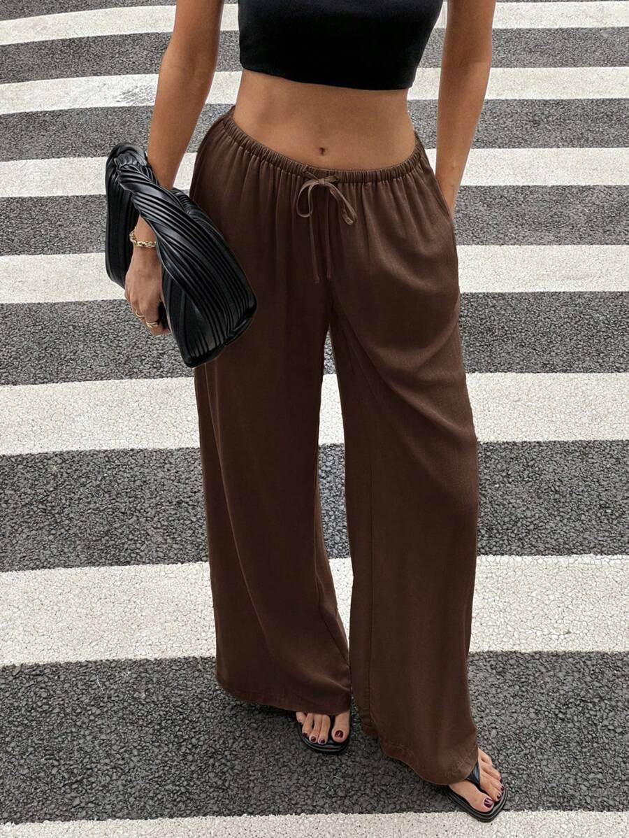 Siren Gaze Women Linen Low-Waist Straight Leg Casual Pants, Summer Holiday Style Business Casual Woman,Linen Pants Black