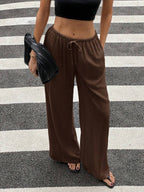 Siren Gaze Women Linen Low-Waist Straight Leg Casual Pants, Summer Holiday Style Business Casual Woman,Linen Pants Black