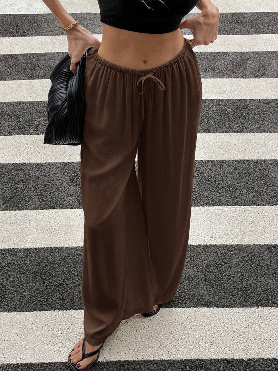 Siren Gaze Women Linen Low-Waist Straight Leg Casual Pants, Summer Holiday Style Business Casual Woman,Linen Pants Black