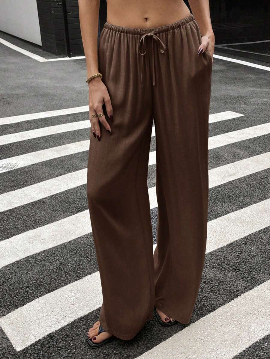 Siren Gaze Women Linen Low-Waist Straight Leg Casual Pants, Summer Holiday Style Business Casual Woman,Linen Pants Black