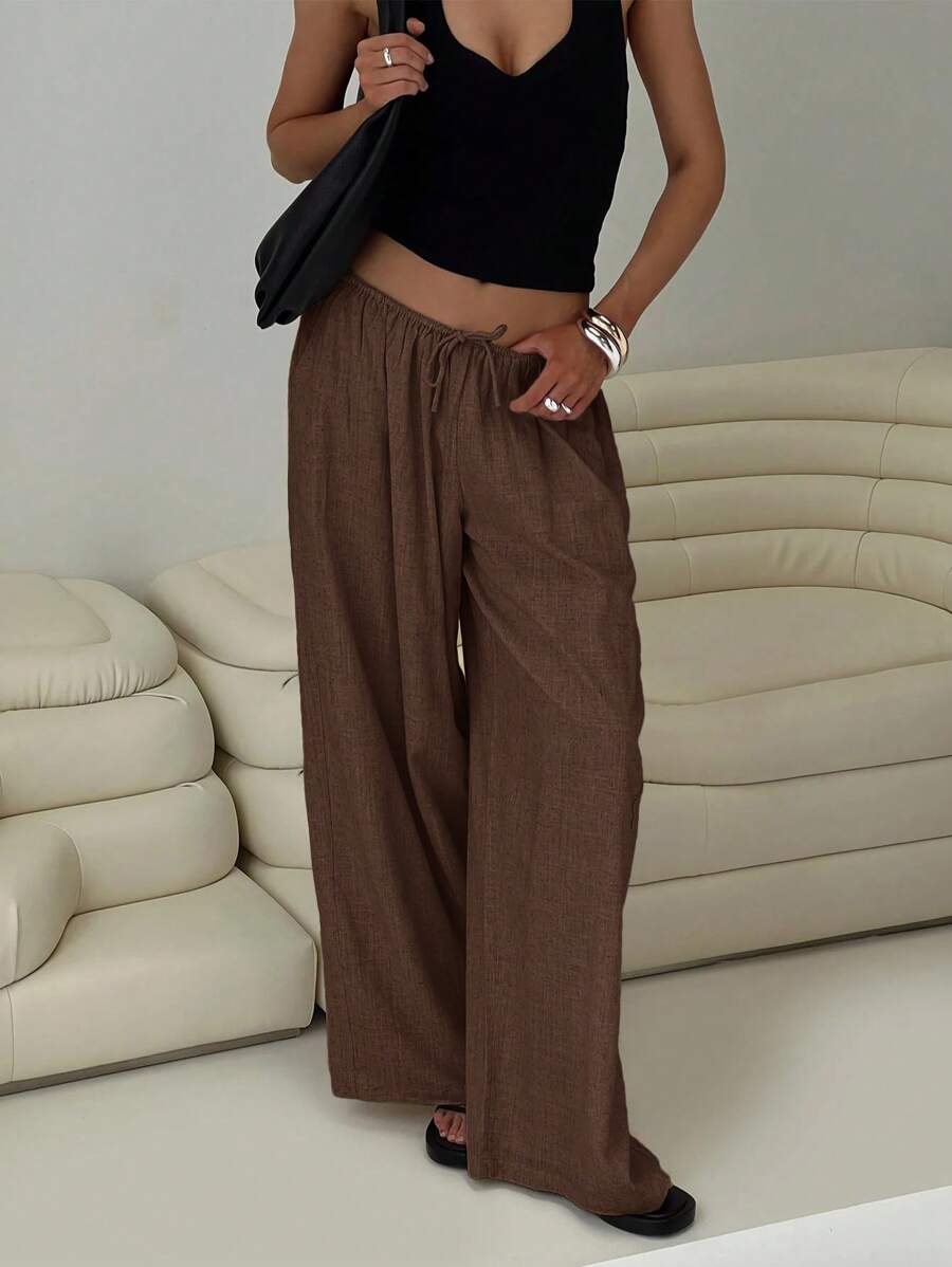 Siren Gaze Women Linen Low-Waist Straight Leg Casual Pants, Summer Holiday Style Business Casual Woman,Linen Pants Black