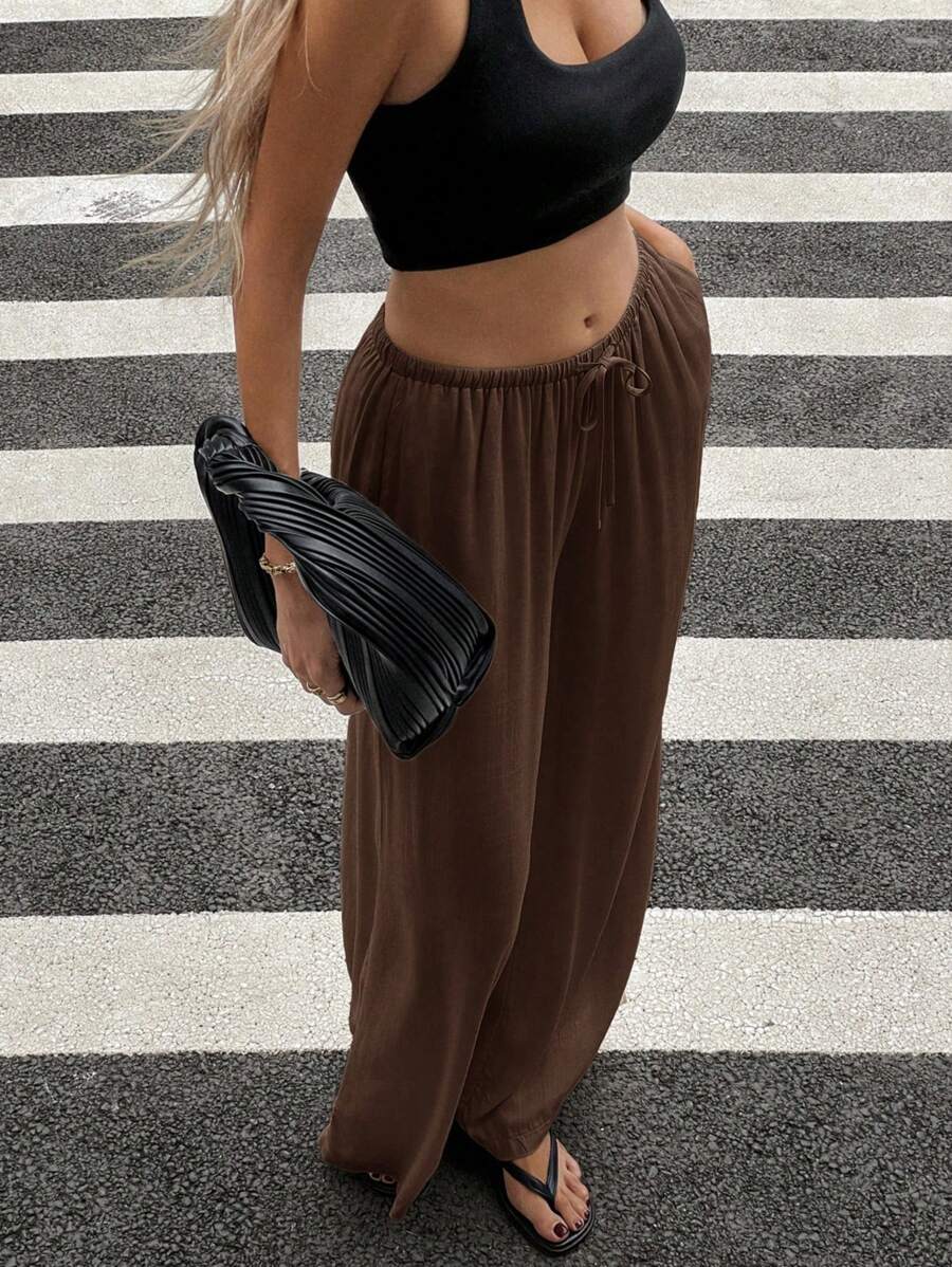 Siren Gaze Women Linen Low-Waist Straight Leg Casual Pants, Summer Holiday Style Business Casual Woman,Linen Pants Black