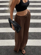 Siren Gaze Women Linen Low-Waist Straight Leg Casual Pants, Summer Holiday Style Business Casual Woman,Linen Pants Black