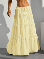 MainGRL Women Solid Color High Waist Tie Ruffled Hem Maxi Skirt
