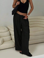 Siren Gaze Women Linen Low-Waist Straight Leg Casual Pants, Summer Holiday Style Business Casual Woman,Linen Pants Black