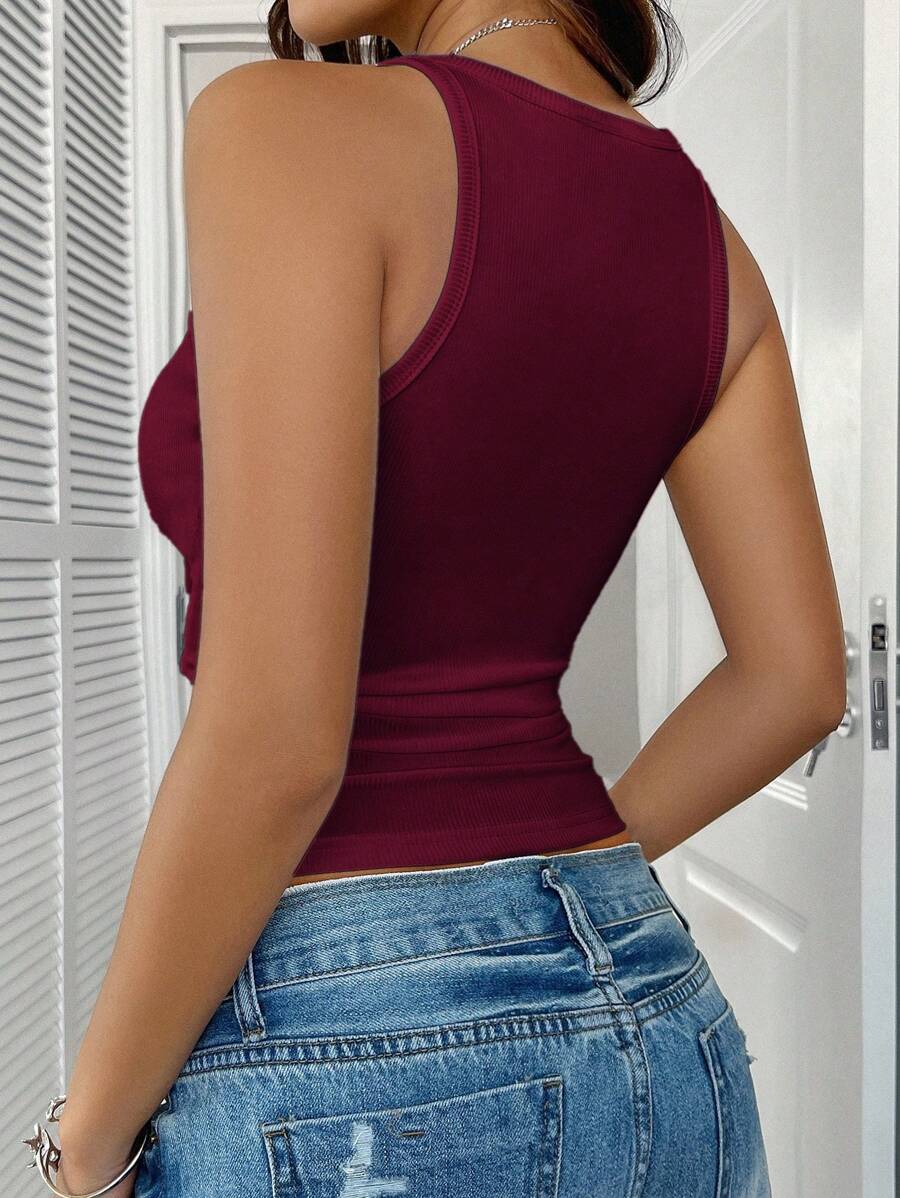 Chiquease Sexy Sleeveless Knitted Crop Top, Fitted Sports Camisole