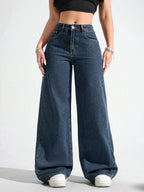 SHEIN ICON Women's Loose Fit Wide Leg Pockets Casual Versatile Jeans Pants