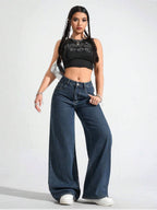 SHEIN ICON Women's Loose Fit Wide Leg Pockets Casual Versatile Jeans Pants