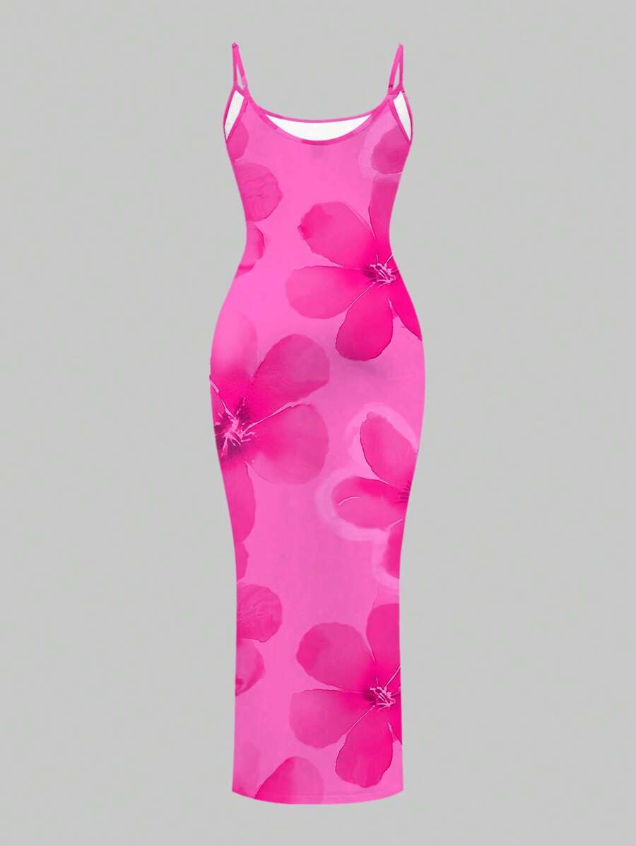 Slaydiva Casual Floral Print Camisole Bodycon Long Dress For Women, Summer Yellow Floral Bodycon Dress Yellow Summer Dress Bodycon Dress Women Yellow Dress Floral Print Bodycon Dress Suitable For Going Out Chic Dress