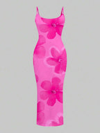 Slaydiva Casual Floral Print Camisole Bodycon Long Dress For Women, Summer Yellow Floral Bodycon Dress Yellow Summer Dress Bodycon Dress Women Yellow Dress Floral Print Bodycon Dress Suitable For Going Out Chic Dress