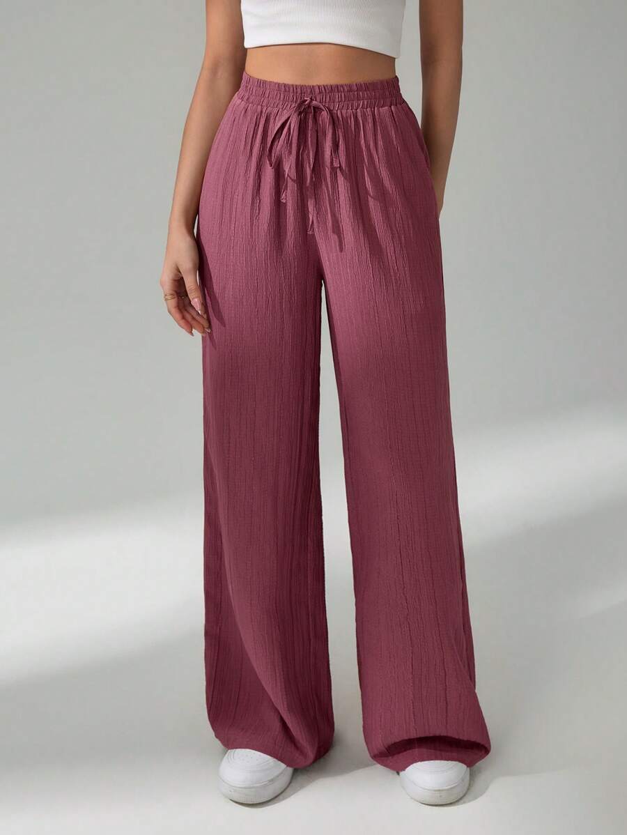SHEIN Tall Women's Solid Color Belted Wide Leg Loose Casual Pants,Cargo Pants
