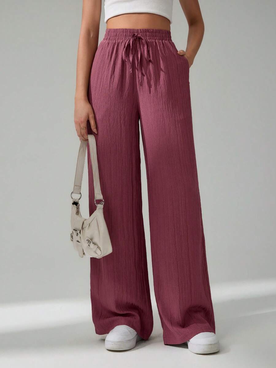 SHEIN Tall Women's Solid Color Belted Wide Leg Loose Casual Pants,Cargo Pants