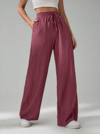 SHEIN Tall Women's Solid Color Belted Wide Leg Loose Casual Pants,Cargo Pants