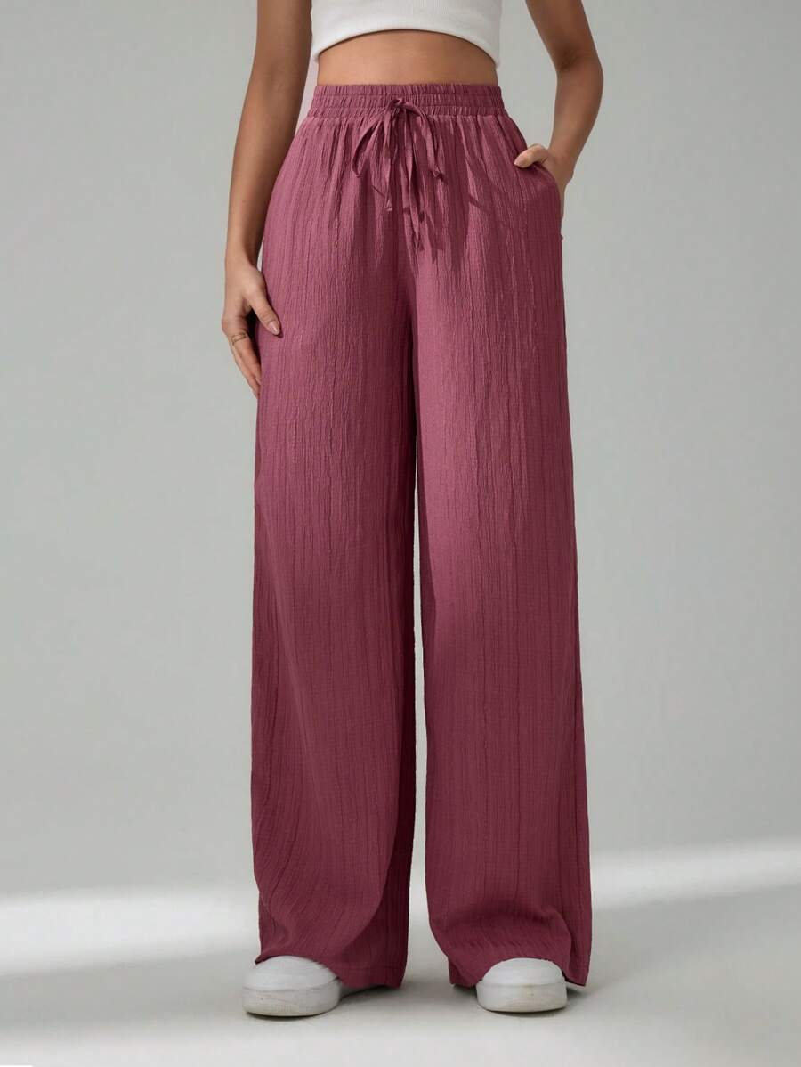 SHEIN Tall Women's Solid Color Belted Wide Leg Loose Casual Pants,Cargo Pants