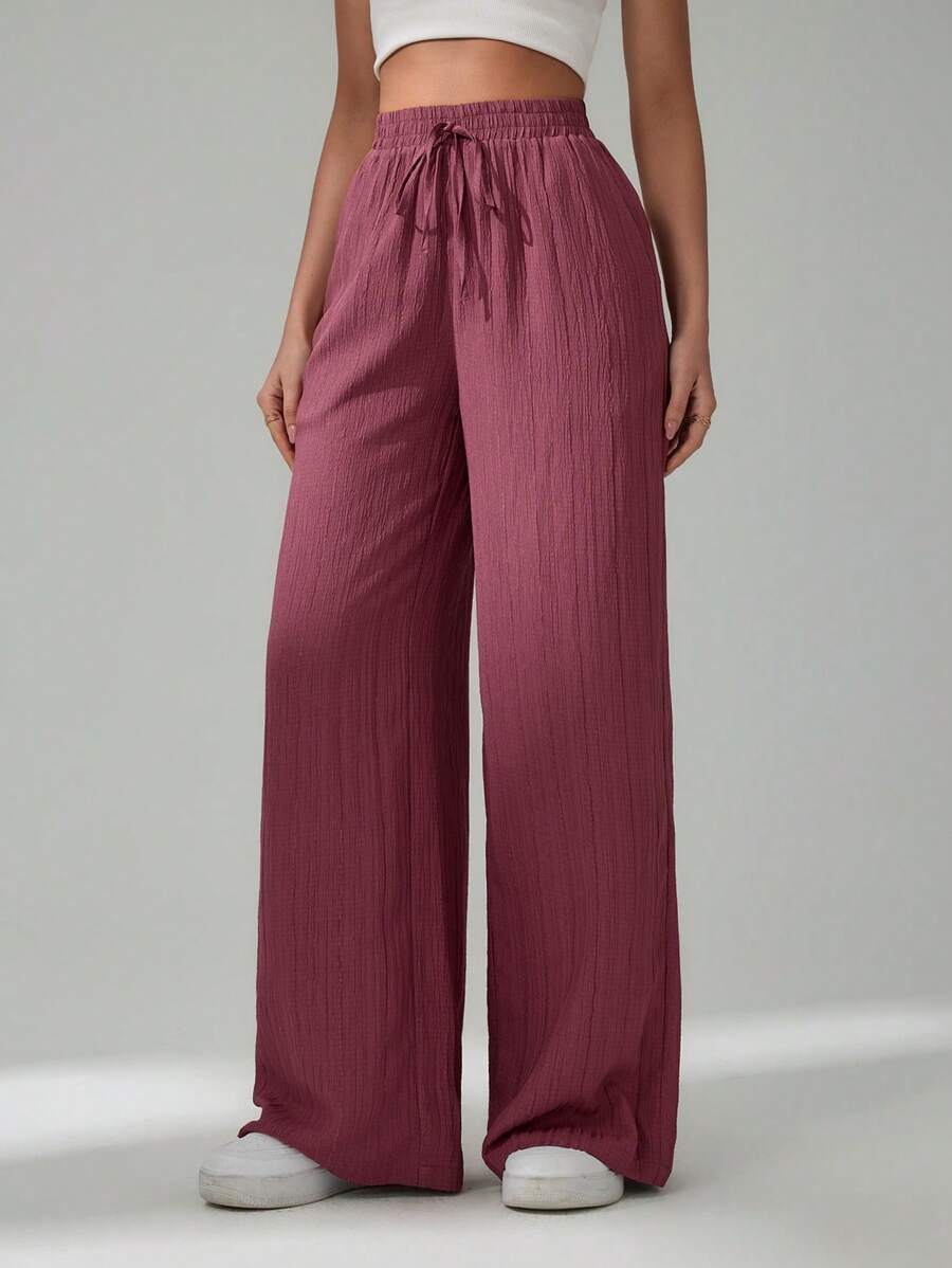 SHEIN Tall Women's Solid Color Belted Wide Leg Loose Casual Pants,Cargo Pants