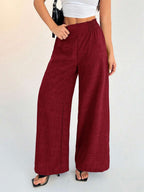 SHEIN PETITE Women's Casual Vacation Waistband Blue Wide Leg Pants Work Pants