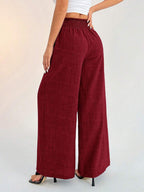 SHEIN PETITE Women's Casual Vacation Waistband Blue Wide Leg Pants Work Pants