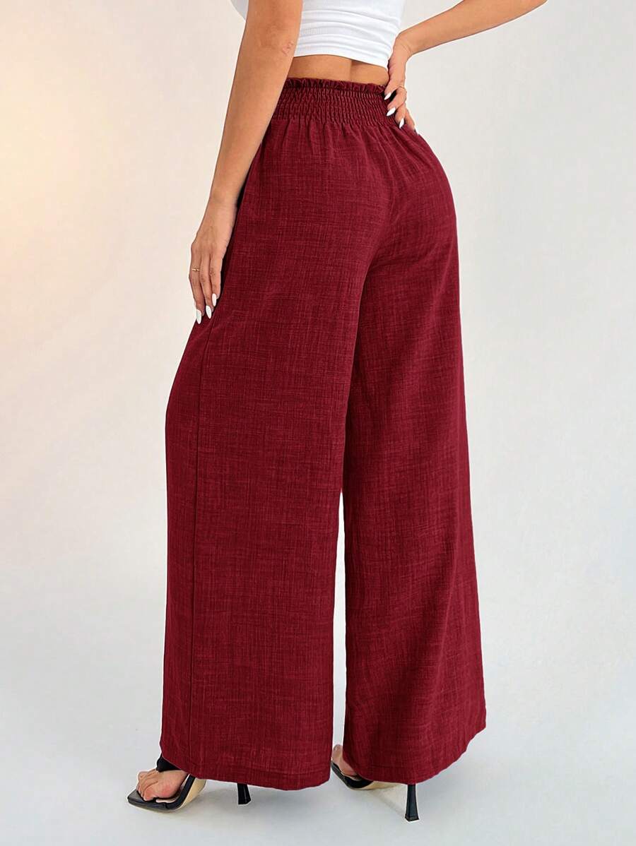 SHEIN PETITE Women's Casual Vacation Waistband Blue Wide Leg Pants Work Pants
