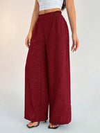 SHEIN PETITE Women's Casual Vacation Waistband Blue Wide Leg Pants Work Pants