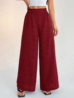 SHEIN PETITE Women's Casual Vacation Waistband Blue Wide Leg Pants Work Pants