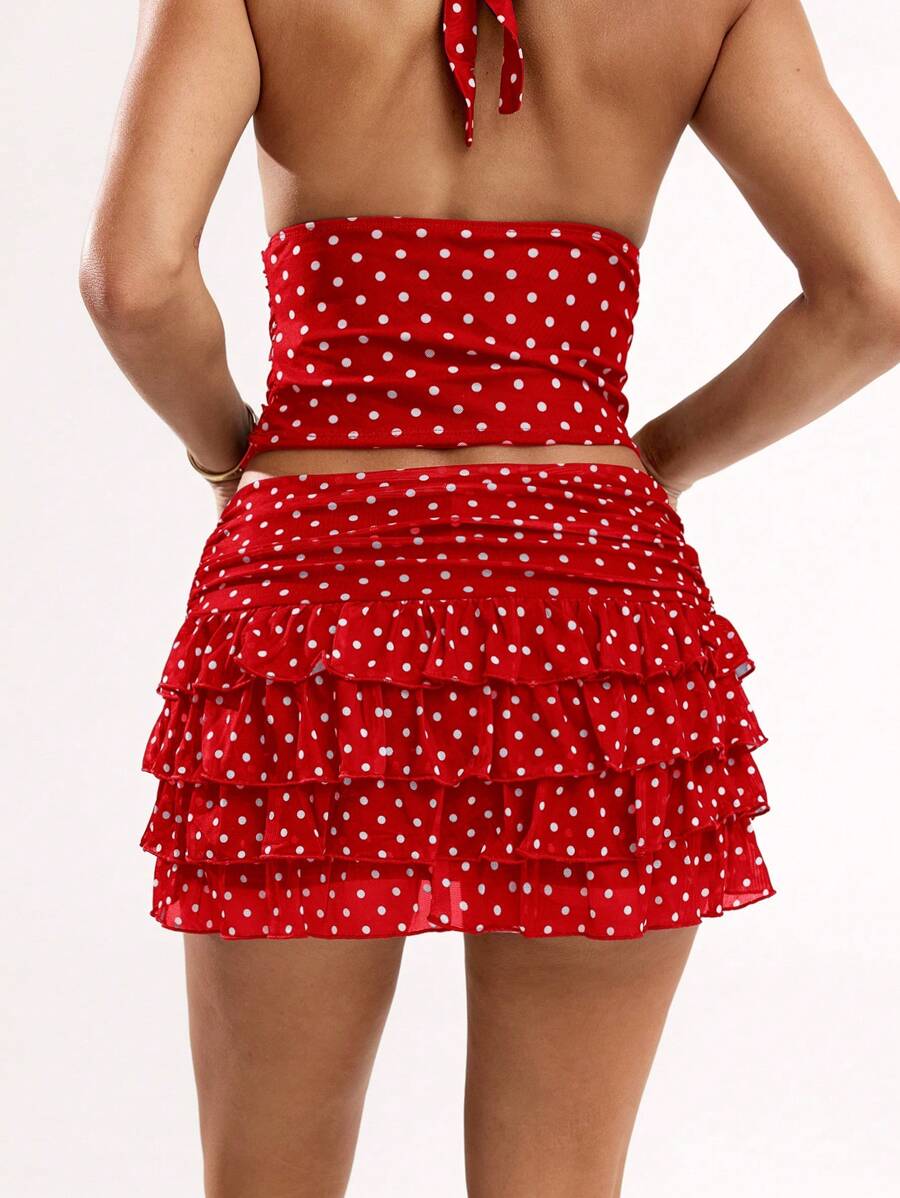SHEIN BAE Women's Fashionable Sexy Multi-Layer Ruffle Hem Mini Skirt, Summer,Valentine's Day,Valentine Outfits For Women