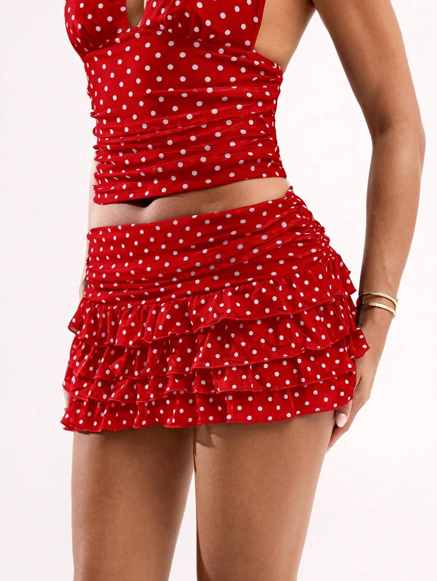 SHEIN BAE Women's Fashionable Sexy Multi-Layer Ruffle Hem Mini Skirt, Summer,Valentine's Day,Valentine Outfits For Women