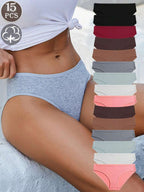 15 Pcs Of Women's Cotton Multi-Color Simple And Comfortable Sports Style Light And Breathable Low Waisted Panties