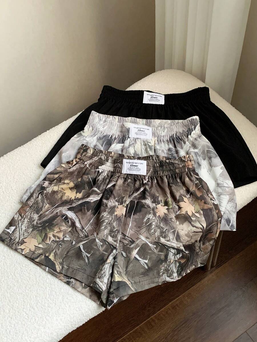 Comfortcana 3pcs Comfortable Women's Short Length Casual Shorts In Woven Fabric For Everyday Looks Shorts Pack Camo Print Shorts